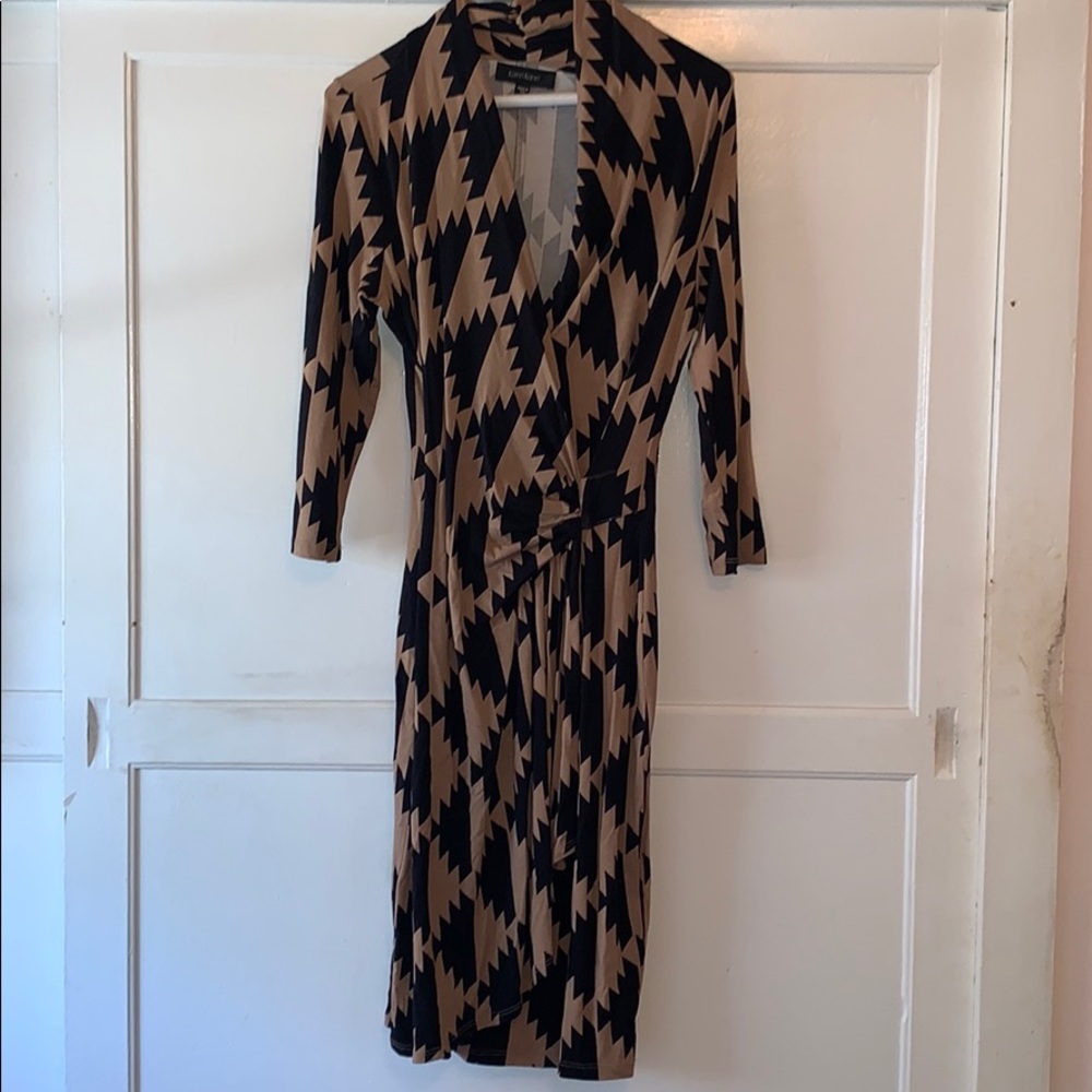 Karen Kane Brown & Black Patterned Wrap Dress
